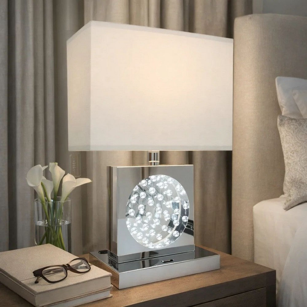 Accent Table Lamp | 22" | Chrome Square Crystal Center with Night Light