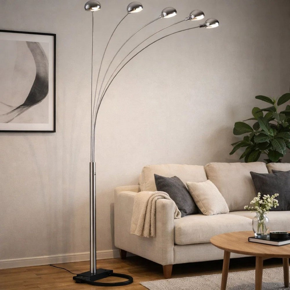 Keny Floor Lamp | 84" | Adjustable 5 Head Caps | Brushed Nickel Finish