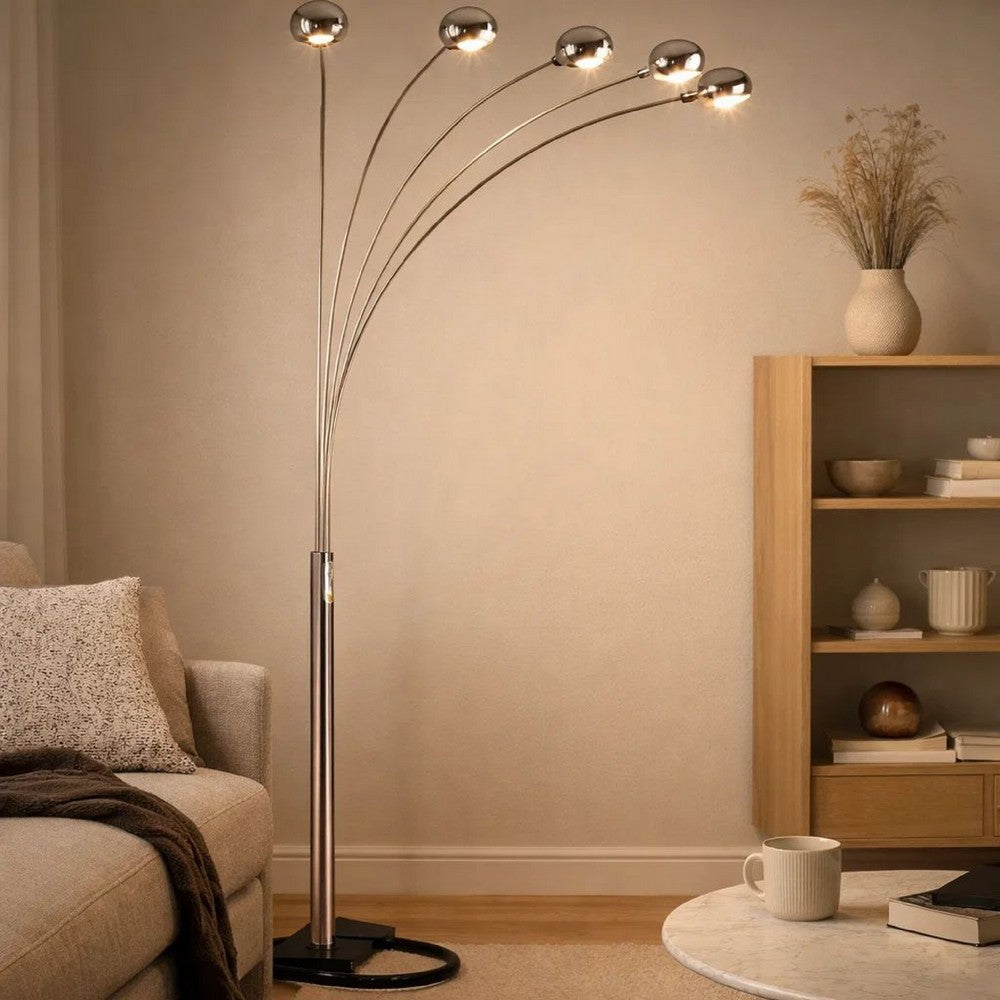 Keny Floor Lamp | 84" | Adjustable 5 Head Caps | Brushed Nickel Finish