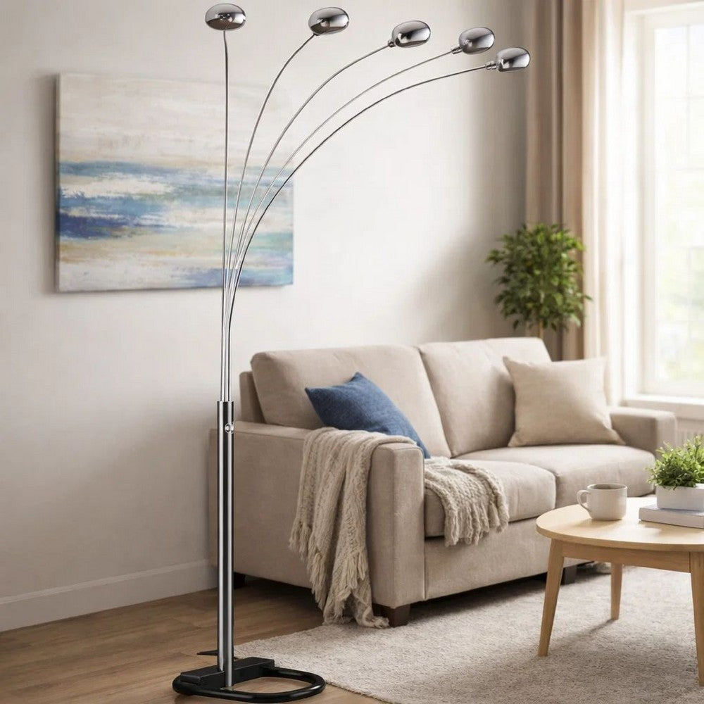 Keny Floor Lamp | 84" | Adjustable 5 Head Caps | Brushed Nickel Finish