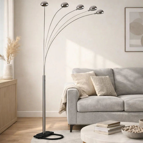 Keny Floor Lamp | 84" | Adjustable 5 Head Caps | Brushed Nickel Finish