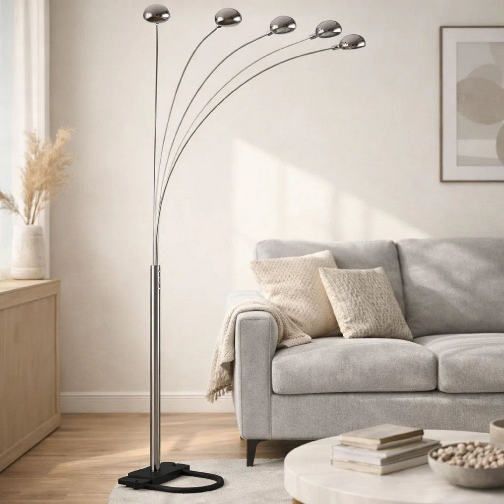 Keny Floor Lamp | 84" | Adjustable 5 Head Caps | Brushed Nickel Finish