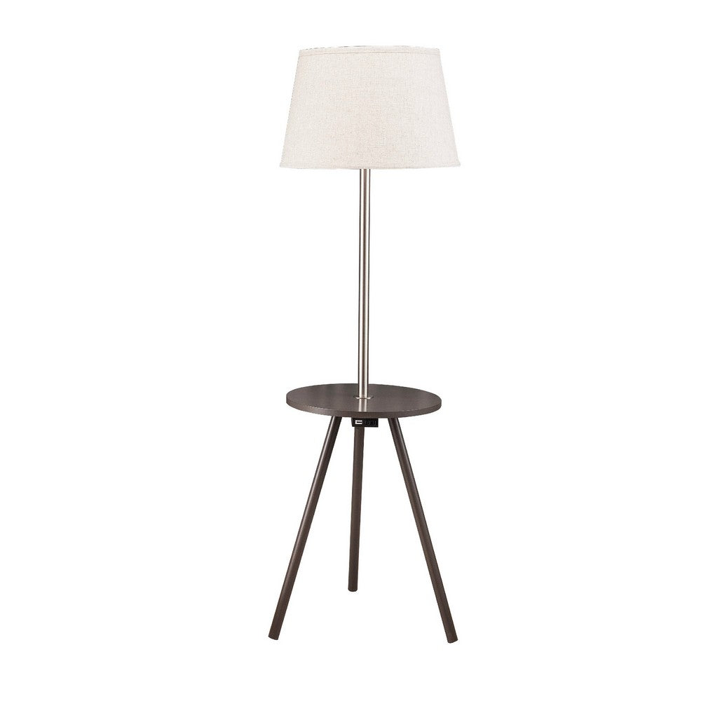 Accent Table Lamp w Side End Table | White Drum Shade | Espresso Brown