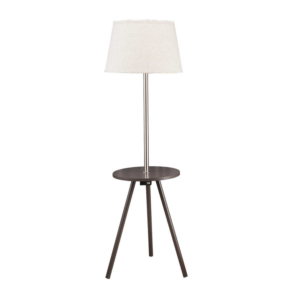 Accent Table Lamp w Side End Table | White Drum Shade | Espresso Brown