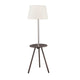 Accent Table Lamp w Side End Table | White Drum Shade | Espresso Brown