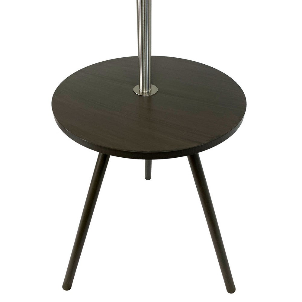 Accent Table Lamp w Side End Table | White Drum Shade | Espresso Brown
