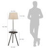 Accent Table Lamp w Side End Table | White Drum Shade | Espresso Brown