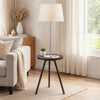 Accent Table Lamp w Side End Table | White Drum Shade | Espresso Brown
