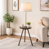 Accent Table Lamp w Side End Table | White Drum Shade | Espresso Brown