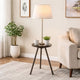 Accent Table Lamp w Side End Table | White Drum Shade | Espresso Brown