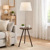 Accent Table Lamp w Side End Table | White Drum Shade | Espresso Brown