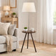 Accent Table Lamp w Side End Table | White Drum Shade | Espresso Brown