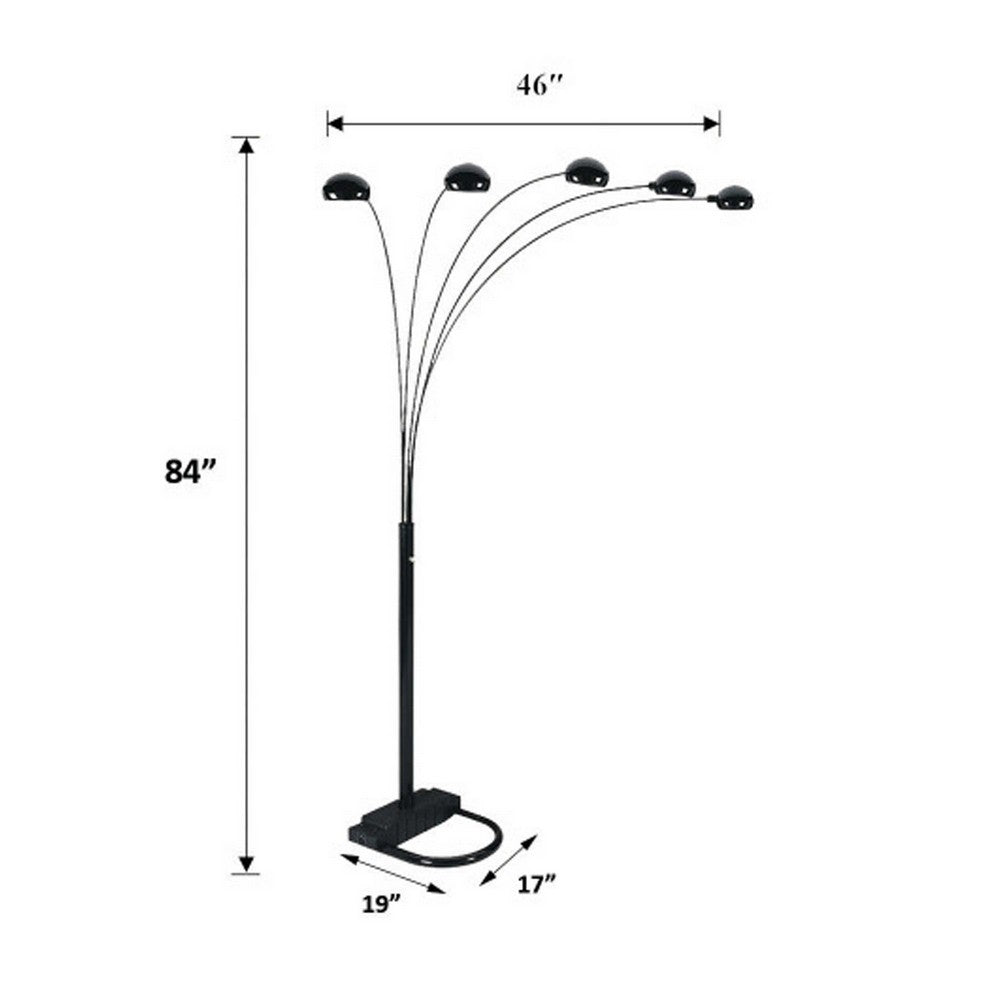 Keny 84" Floor Lamp | 5 Adjustable Cap Style Heads | Gold Metal