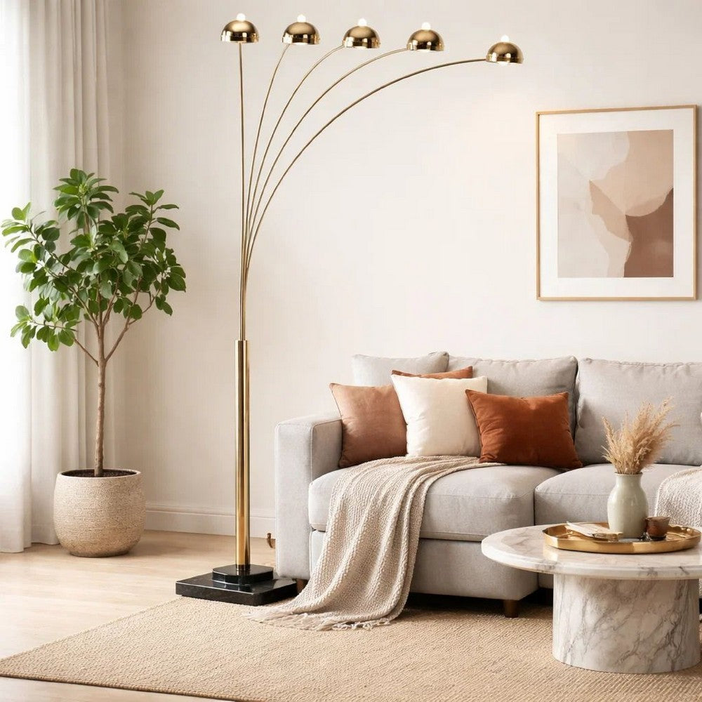 Keny 84" Floor Lamp | 5 Adjustable Cap Style Heads | Gold Metal