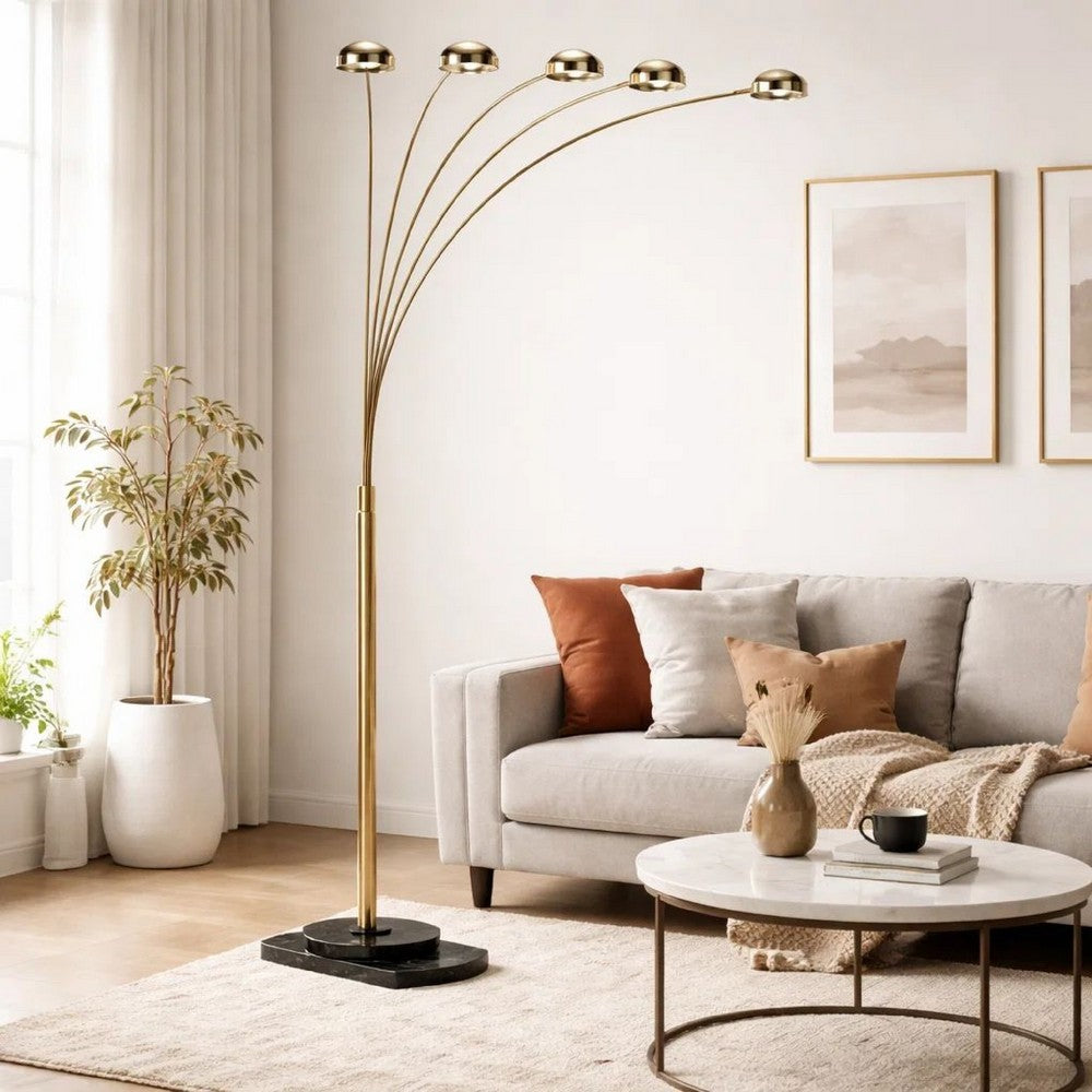 Keny 84" Floor Lamp | 5 Adjustable Cap Style Heads | Gold Metal
