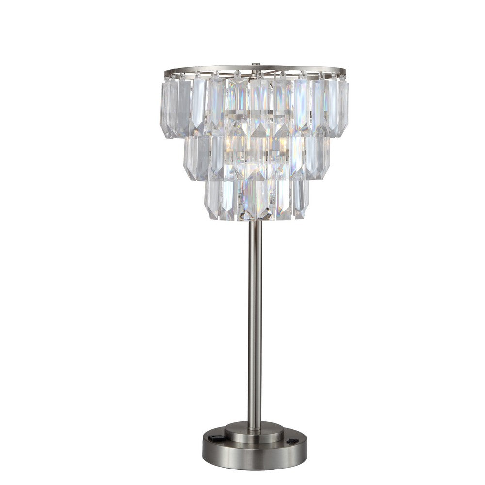 Lesy Accent Table Lamp | 28" | Chrome Crystal Shade | Round Metal Base
