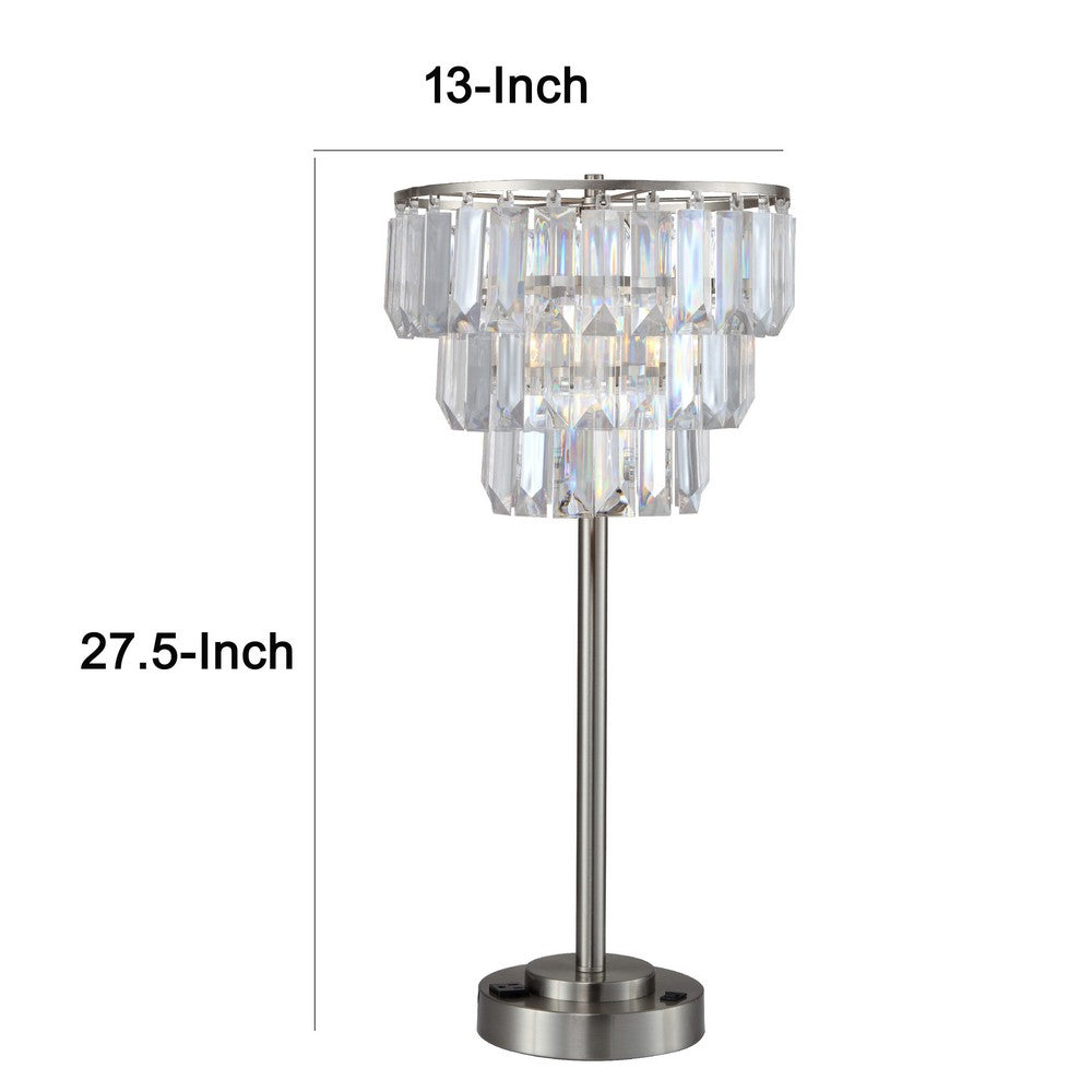 Lesy Accent Table Lamp | 28" | Chrome Crystal Shade | Round Metal Base