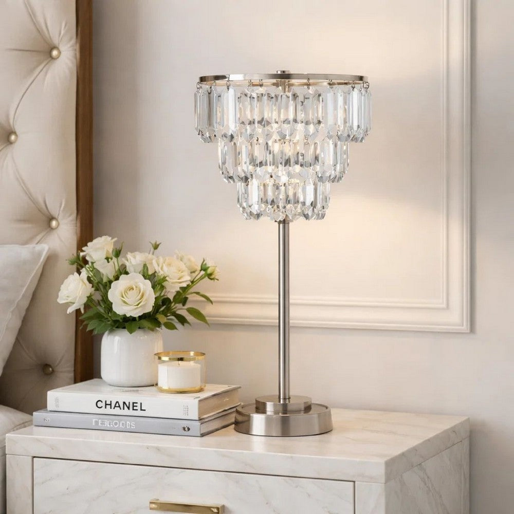 Lesy Accent Table Lamp | 28" | Chrome Crystal Shade | Round Metal Base