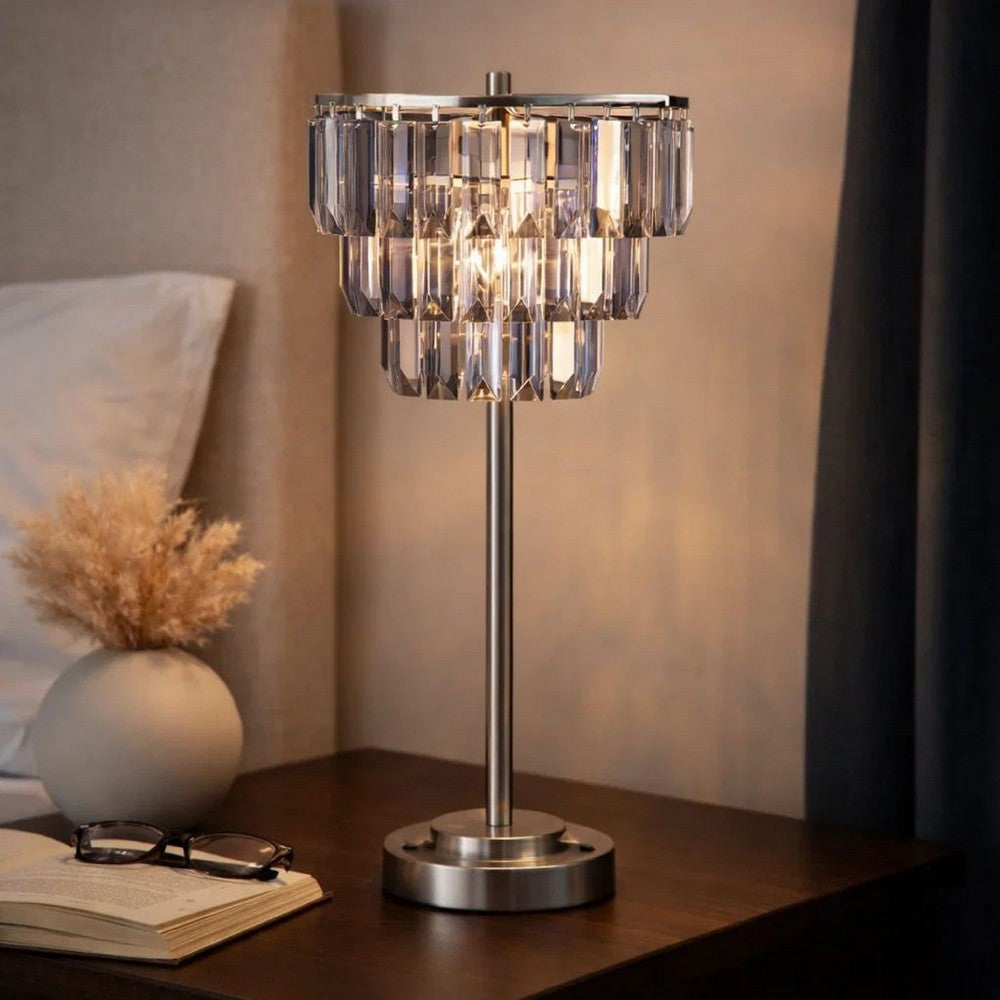 Lesy Accent Table Lamp | 28" | Smoke Gray Crystal Shade | Metal Base