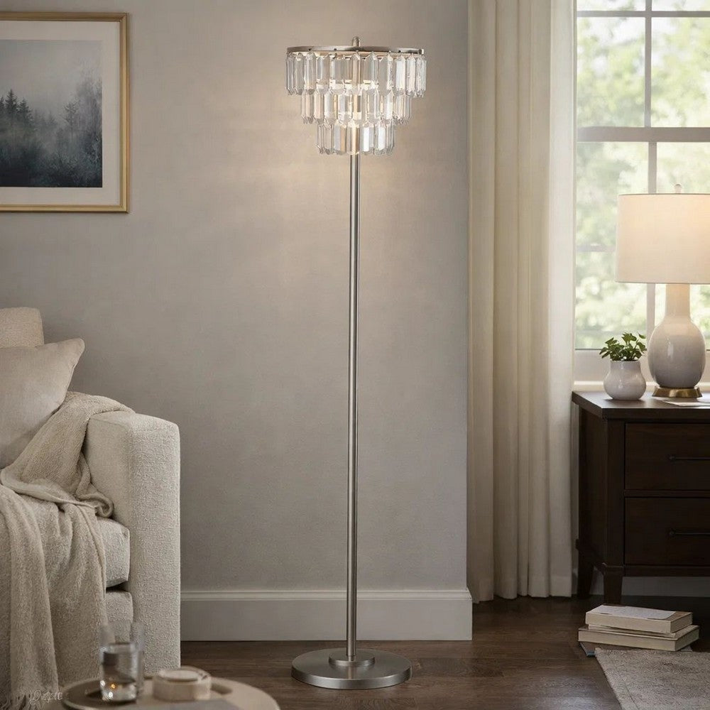 Lesy Floor Lamp | 61" Wide Crystal Shade | Brushed Nickel Metal Base
