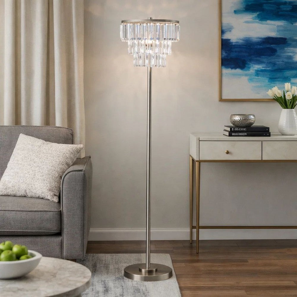 Lesy Floor Lamp | 61" Wide Crystal Shade | Brushed Nickel Metal Base
