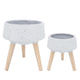 Indoor Outdoor Planter Set of 2 | Gray Terrazzo & Brown Wood Legs