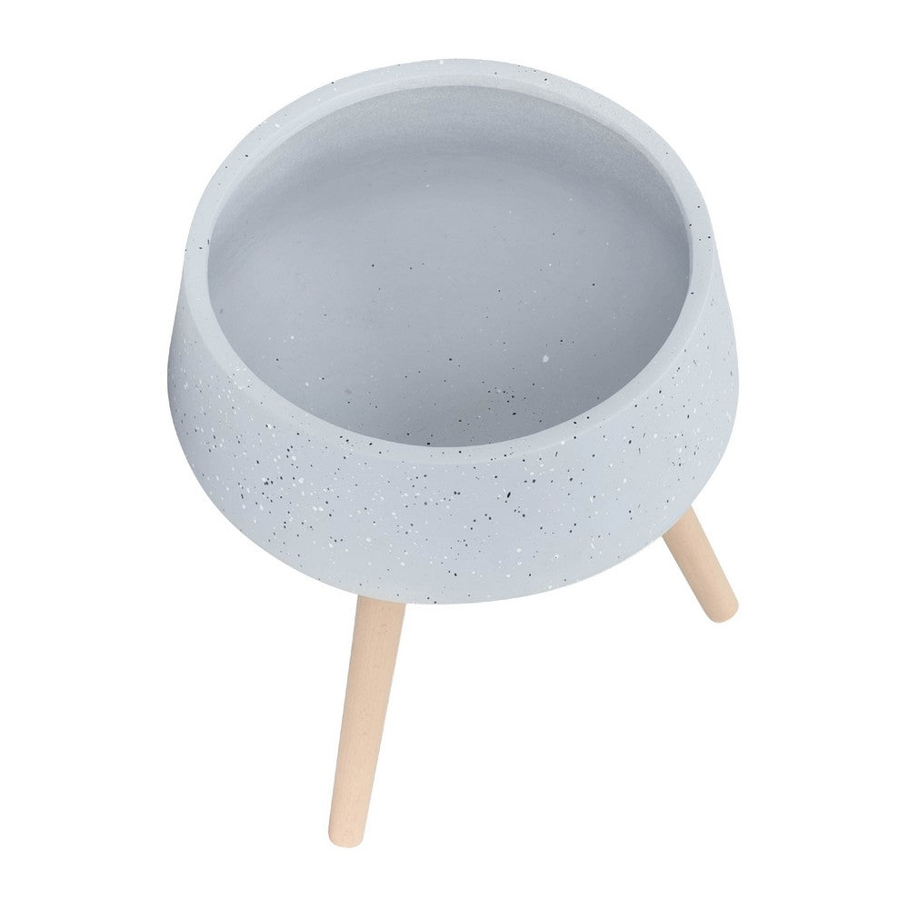 Indoor Outdoor Planter Set of 2 | Gray Terrazzo & Brown Wood Legs