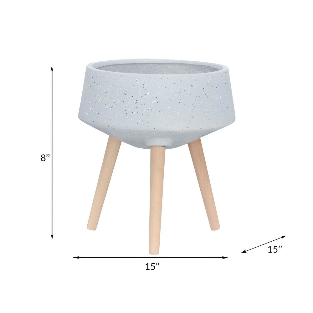Indoor Outdoor Planter Set of 2 | Gray Terrazzo & Brown Wood Legs