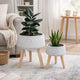 Indoor Outdoor Planter Set of 2 | Gray Terrazzo & Brown Wood Legs