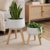 Indoor Outdoor Planter Set of 2 | Gray Terrazzo & Brown Wood Legs