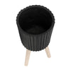 Indoor Outdoor Ridged Planter Set of 2 | Black & Brown Wood Legs