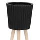 Indoor Outdoor Ridged Planter Set of 2 | Black & Brown Wood Legs