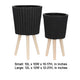 Indoor Outdoor Ridged Planter Set of 2 | Black & Brown Wood Legs