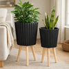Indoor Outdoor Ridged Planter Set of 2 | Black & Brown Wood Legs