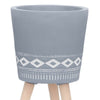 Indoor Outdoor Planter Set of 2 | Gray Diamond Art | Brown Wood Legs