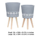 Indoor Outdoor Planter Set of 2 | Gray Diamond Art | Brown Wood Legs