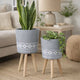 Indoor Outdoor Planter Set of 2 | Gray Diamond Art | Brown Wood Legs