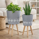Indoor Outdoor Planter Set of 2 | Gray Diamond Art | Brown Wood Legs