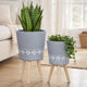 Indoor Outdoor Planter Set of 2 | Gray Diamond Art | Brown Wood Legs