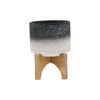 Indoor Planter with Natural Brown Wood Stand | 6" Gray Ceramic