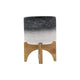 Indoor Planter with Natural Brown Wood Stand | 6" Gray Ceramic