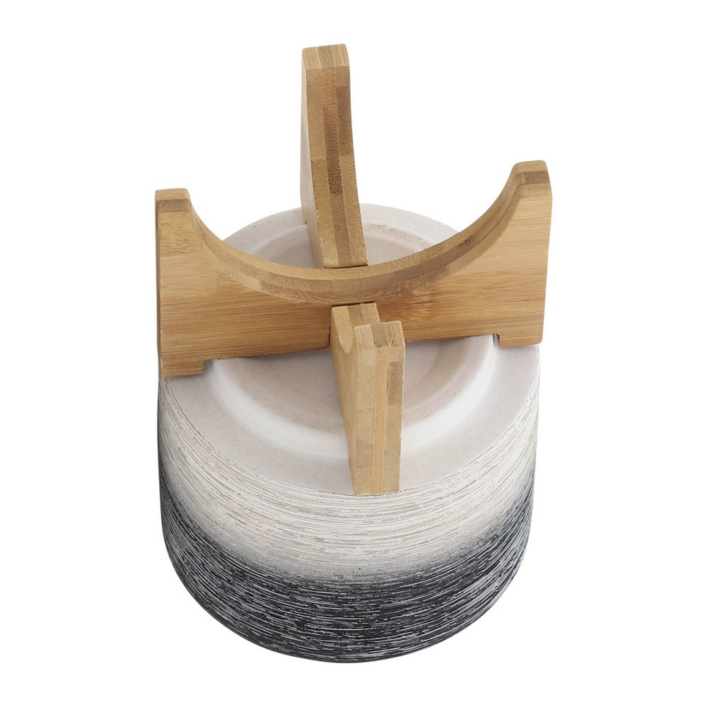 Indoor Planter with Natural Brown Wood Stand | 6" Gray Ceramic
