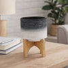 Indoor Planter with Natural Brown Wood Stand | 6" Gray Ceramic