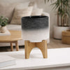 Indoor Planter with Natural Brown Wood Stand | 6" Gray Ceramic