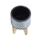 Indoor Planter on Brown Wood Stand | 6" Gray Aztec Printed Ceramic