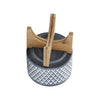 Indoor Planter on Brown Wood Stand | 6" Gray Aztec Printed Ceramic