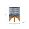 Indoor Planter on Brown Wood Stand | 6" Gray Aztec Printed Ceramic