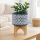 Indoor Planter on Brown Wood Stand | 6" Gray Aztec Printed Ceramic