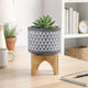 Indoor Planter on Brown Wood Stand | 6" Gray Aztec Printed Ceramic