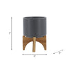 Indoor Planter on Natural Light Brown Wood Stand | 7" Gray Ceramic